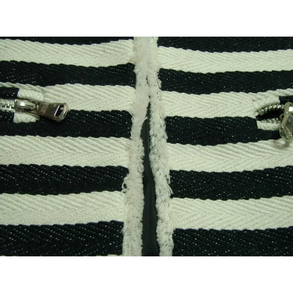 Metaphor Open Front Blazer Jacket XS Raw Hem Black White Striped Pockets Lined - Picture 5 of 12